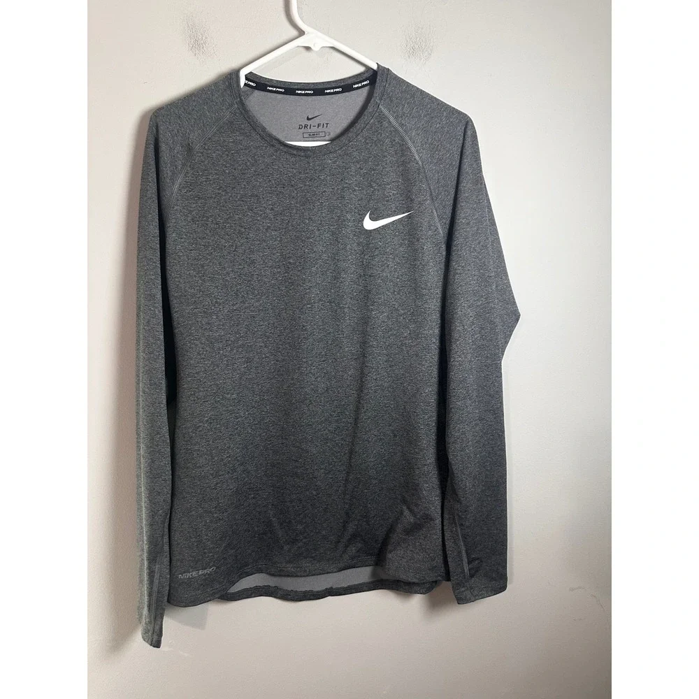 Nike Pro Dri-FIT‎ Mens Slim Fit Long Sleeve Training Shirt Grey BV5594-011 L